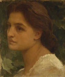 Retrato de una joven dama, pequeño busto, con un vestido blanco