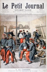 En los cuarteles, preparación para maniobras en la nieve, 1895