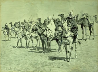 Caravana en el Sáhara (pincel, pluma y tinta)