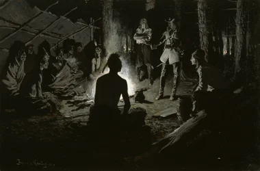 Exploradores franceses en consejo con los indios c.1901