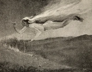 Brillaba como Ishkoodah, el cometa, Como la estrella con cabellos de fuego, de La Canción de Hiawatha de Henry Wadsworth Longfellow (1807-82), pub. por George G. Harrap y Compañía Ltd., 1911