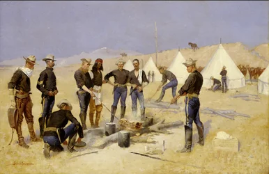 Asando la carne de Navidad en un campamento de caballería, c.1892