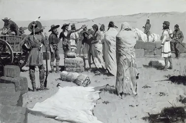 El intérprete saludó al joven, c.1900