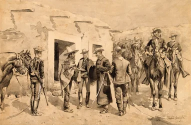 Caballería de EE.UU. cazando a los hombres de Garza en el Río Grande, c.1892