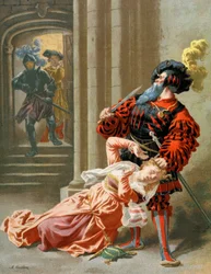 Barba Azul intenta matar a su mujer, c.1890 (ilustración)