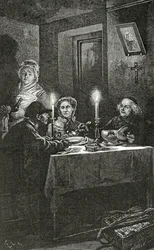 Jean Valjean es recibido y cuidado por el obispo Myriel, siglo XIX