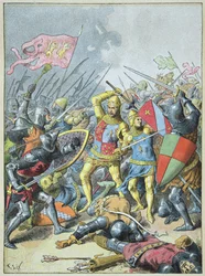 Juan II el Bueno y su hijo Felipe el Atrevido rodeados por los ingleses en la Batalla de Poitiers, 19 de septiembre