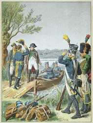 Napoleón Bonaparte y Massena en el de Lobau después de la Batalla de Essling, 22 de mayo