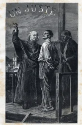 El obispo Myriel acompaña a un condenado a muerte que sube al cadalso - Ilustración de Frédéric Théodore Lix (1830-1897) para “Los Miserables - Primera Parte: Fantine” de Victor Hugo (1802-1885) 1862