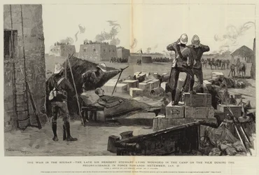 La guerra en Sudán, el difunto Sir Herbert Stewart herido en el campamento en el Nilo durante el reconocimiento en fuerza hacia Metemmeh, 21 de enero