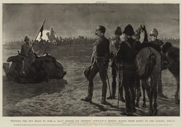 Esperando a que salga la luna, una parada durante la marcha por el desierto de Sir Herbert Stewart desde Korti hasta los pozos de Gakdul