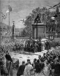 Inauguración de la estatua de Blaise Pascal (1623-1662) en la Place Saint Herem de Clermond Ferrand (Clermond Ferrand), Puy de Dome (63). 5 de septiembre