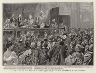 La recepción de Lord Roberts y Lord Kitchener por la Corporación de la Ciudad en el Guildhall