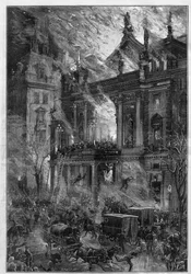 El incendio del Ringtheater de Viena en Viena (Austria) el 5 de diciembre de 1881. Grabado de De Haenen en «Le Monde Illustré», n.º 1291 del 24 de diciembre de 1881.