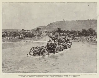 Con la Fuerza de Sir Redvers Buller, Artillería de Campo cruzando un Vado