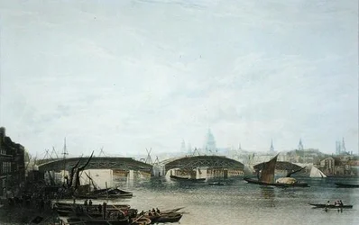 Vista del Puente de Southwark como apareció en mayo de 1818, grabado por W. Bennett después de un dibujo original de W.H. Timms