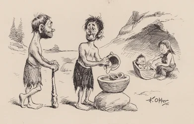 Nuestros antepasados antediluvianos por F Opper: Número Cuarenta y Ocho (litografía)