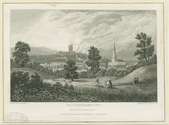 Wolverhampton - Vista distante desde la Carretera de Penn: grabado en acero