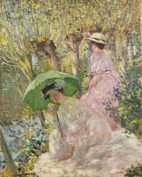 Dos niñas jóvenes en un jardín, c.1911