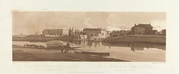 Vista del palacio y del pueblo de Choisi, a orillas del Siene 1803; lámina 14 de Vistas en París, calco del volumen Emanuel de la lámina B1981.25.2623