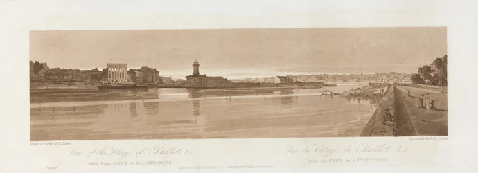 Vista de la Villa de Chaillot & C. tomada desde el Puente de la Concordia 1803; Lámina 17 de Vistas en París, calco del Volumen Emanuel de la lámina B1981.25.2626