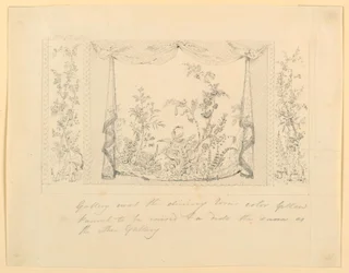 Dibujo, El Pabellón Real, Brighton, Salón Azul (Sur), decoración mural propuesta, ca. 1820