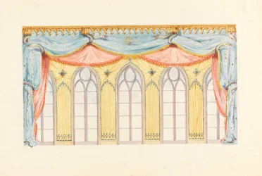 Dibujo, Decoración de ventanas, probablemente para la pared este de la sala de música, Royal Pavilion, Brighton, 1820