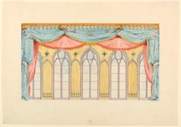 Dibujo, Decoración de ventanas, probablemente para la pared este de la sala de música, Royal Pavilion, Brighton, 1820