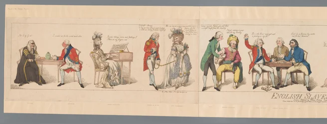 Veinte personajes públicos en diversas situaciones Esclavitud inglesa o una imagen de los tiempos (título en el objeto)