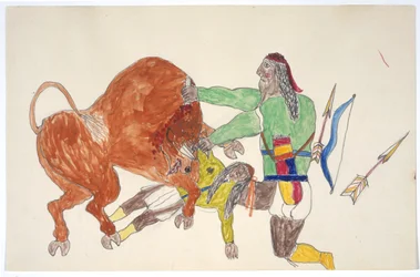 Bisonte pisoteando a un hombre