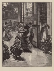 Bailando al son de un órgano (grabado)