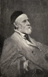 Retrato de George Frederick Watts, grabado por T. Johnson después de la fotografía de Hollyer, de 