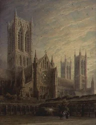 Catedral de Lincoln desde los claustros, siglo XIX