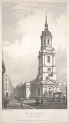 San Magnus, London Bridge, grabado por John Henry Le Keux