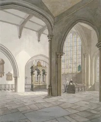 Vista interior suroeste de la Iglesia de Santa Elena, Bishopsgate, Ciudad de Londres, 1820