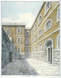 El patio de la capilla en la prisión de Newgate, Old Bailey, Ciudad de Londres, 1840