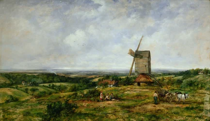 Paisaje con figuras junto a un molino de viento