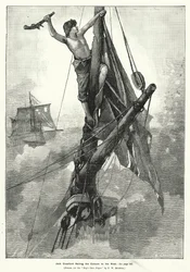 Jack Crawford clavando los colores en el mástil