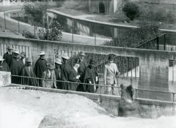 Sir Peter Chalmers Mitchell, con el Regente Etíope Haile Selassie y su Séquito, Observando un Oso Pardo en las Terrazas Mappin, Zoológico de Londres, 1924