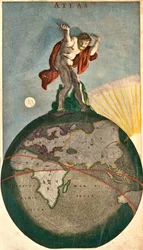 Atlas sosteniendo la bóveda celeste, haciendo palanca sobre la Tierra