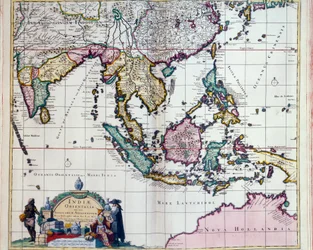 Geografía: mapa de las Indias Orientales de Frederick de Witt (activo alrededor de 1650)