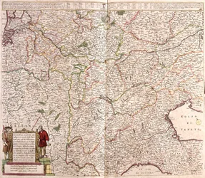 Mapa de la región de la cadena de los Alpes (Francia, Italia, Alemania)