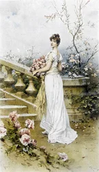 Mujer - alegoría del comienzo del verano, calendario ilustrado por Hubert Dys, pintado por F.H. Kaemmerer