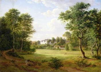 Paisaje danés con un pequeño castillo (óleo sobre lienzo)
