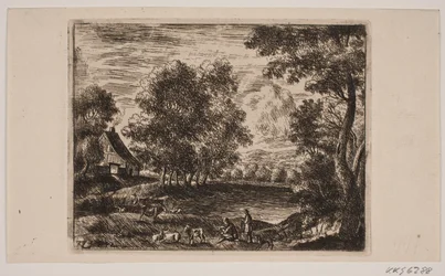Paisaje. En primer plano cabras y pastores