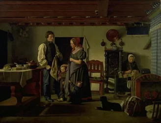 Despedida del soldado de reserva con su familia