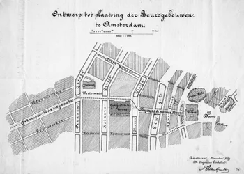 Diseño para una bolsa de comercio, Ámsterdam, situación. Noviembre 1879