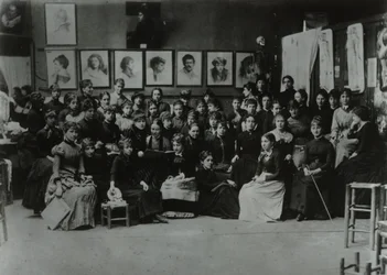 Academie Julian, París, grupo de estudiantes de arte