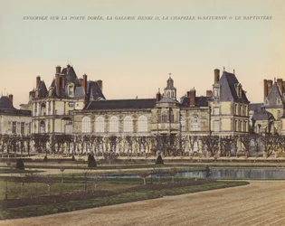 Fontainebleau: Conjunto en la Porte Doree, Galerie Henri II, Chapelle St-Saturnin  Le Baptistere (foto color)