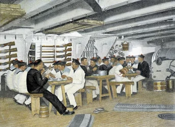 Marina francesa, finales del siglo XIX: La comida de los marineros - Bibl. des Arts deco.